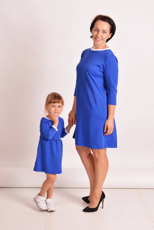Детское платье "Бантик" ДП 520 Family look (васильковый+белый)